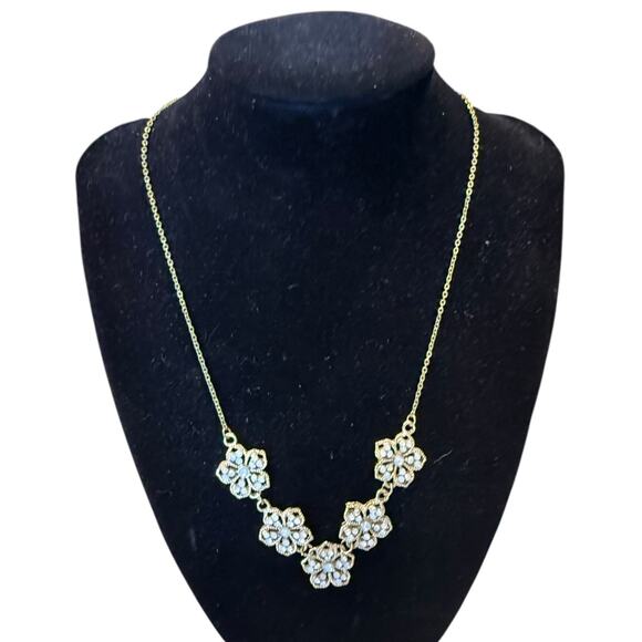 Francesca’s Gold Flower Necklace with Opal Like Stones 18” - Picture 1 of 5